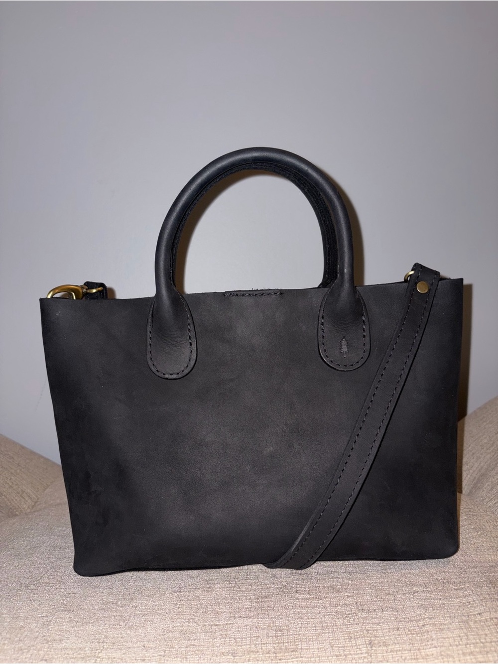 Portland Leather Black Top-Handle Tote Bag with Crossbody Strap - Picture 2 of 6
